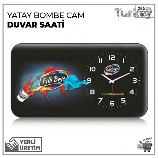 Yatay Bombe Cam Duvar Saati